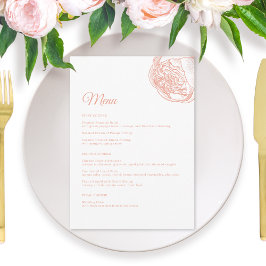 Elegante roze pioen bloem bruiloft menu