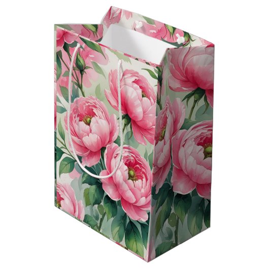 Elegante Roze Pioen Bloem Medium Cadeauzakje (Achterkant Gekanteld)