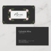 Elegante roze pioen bloem zwart visitekaartje (Voorkant / Achterkant)