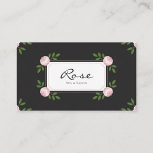 Elegante roze pioen bloem zwart visitekaartje