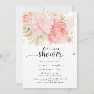 Elegante Roze Pioen Bloemachtige Bruidsfeest Kaart