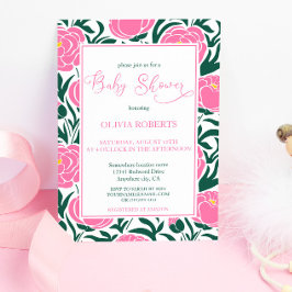 Elegante Roze Pioen Bloemen Baby Shower Kaart