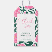 Elegante roze pioen bloemen bruiloft dank u cadeaulabel (Voorkant)