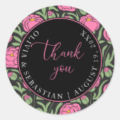 Elegante roze pioen bloemen bruiloft dank u ronde sticker (Voorkant)