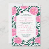 Elegante roze pioen bloemen bruiloft kaart (Voorkant)