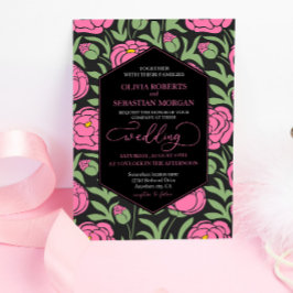 Elegante roze pioen bloemen bruiloft kaart