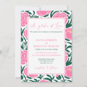 Elegante roze pioen bloemen bruiloft kaart (Voorkant)