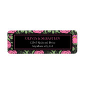 Elegante roze pioen bloemen bruiloft retour adres etiket (Voorkant)