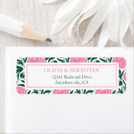 Elegante roze pioen bloemen bruiloft retour adres etiket