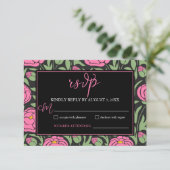 Elegante roze pioen bloemen bruiloft RSVP kaartje (Staand voorkant)