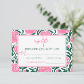 Elegante roze pioen bloemen bruiloft RSVP kaartje (Staand voorkant)