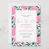 Elegante roze pioen bloemen bruiloft save the date (Voorkant)