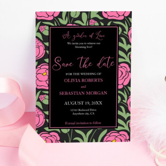 Elegante roze pioen bloemen bruiloft save the date