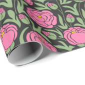 Elegante roze pioen bloemen cadeaupapier (Rol Hoek)