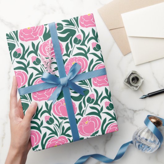 Elegante roze pioen bloemen cadeaupapier (Geschenken)