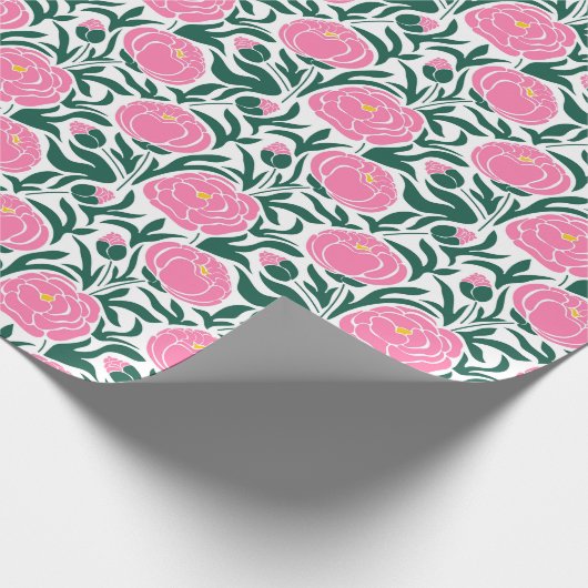 Elegante roze pioen bloemen cadeaupapier (Hoek)