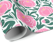 Elegante roze pioen bloemen cadeaupapier (Rol Hoek)