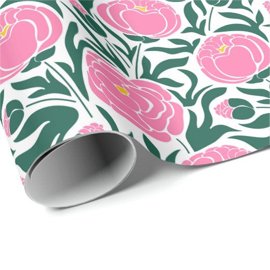 Elegante roze pioen bloemen cadeaupapier (Rol Hoek)