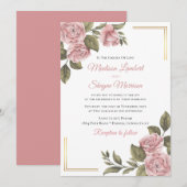 Elegante Roze Pioen Bloemen Huwelijk Lente Botanis Kaart (Voorkant / Achterkant)