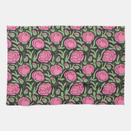 Elegante roze pioen bloemen theedoek