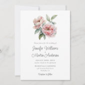 Elegante roze pioen bloemenbruiloft kaart (Voorkant)