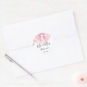 Elegante roze pioen bloemige botanische bruiloft ronde sticker (Envelop)