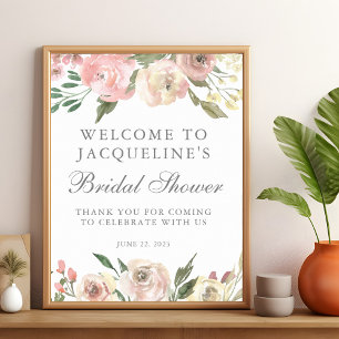 Elegante Roze Pioen Bloemige Bruiloft Feest Poster