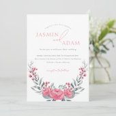 Elegante Roze Pioen Bloemige Bruiloft Kaart (Staand voorkant)