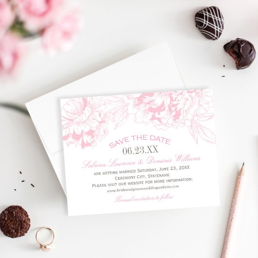 Elegante Roze Pioen Bloemige Bruiloft Save The Date