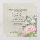 Elegante Roze Pioen Bloemige Groene Elementen Rust Kaart (Voorkant / Achterkant)