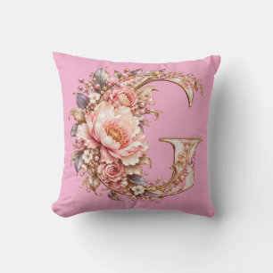 Elegante Roze Pioen Bloemige Monogram Letter G  Kussen