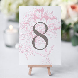 Elegante Roze Pioen Bloemige Tafel Nummerkaart Kaart