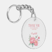 Elegante roze pioen botanische brunch verjaardag sleutelhanger (Voorkant Links)