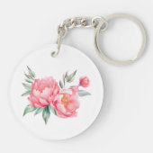 Elegante roze pioen botanische brunch verjaardag sleutelhanger (Achterkant)