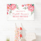 Elegante roze pioen botanische brunch verjaardag spandoek (Insitu)