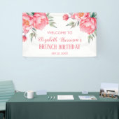Elegante roze pioen botanische brunch verjaardag spandoek (Beurs)