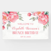Elegante roze pioen botanische brunch verjaardag spandoek (Horizontaal)