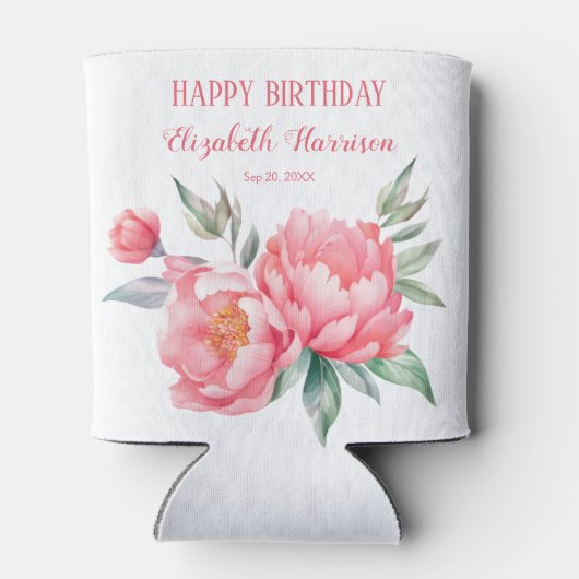 Elegante roze pioen botanische verjaardag brunch blikjeskoeler (Achterkant)