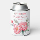 Elegante roze pioen botanische verjaardag brunch blikjeskoeler (Blikje Achterkant)