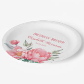 Elegante roze pioen botanische verjaardag brunch papieren bordje (Gekanteld)