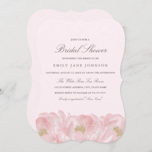 Elegante roze pioen bruids douche uitnodiging (Voorkant / Achterkant)