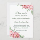 Elegante roze pioen bruids douche uitnodigingen (Voorkant)