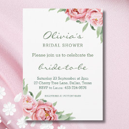 Elegante roze pioen bruids douche uitnodigingen