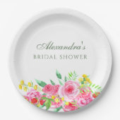 Elegante Roze Pioen Bruidsdouche Papieren Bordje (Voorkant)