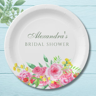 Elegante Roze Pioen Bruiloft Brunch Papieren Bordje