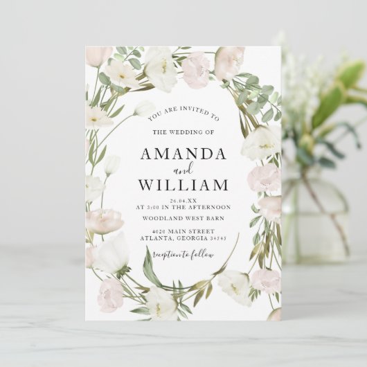 Elegante roze pioen bruiloft kaart (Staand voorkant)