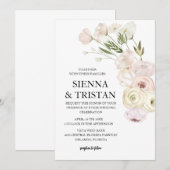 Elegante roze pioen bruiloft kaart (Voorkant / Achterkant)