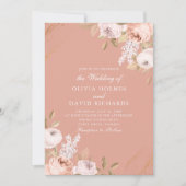 Elegante roze pioen bruiloft uitnodiging (Voorkant)