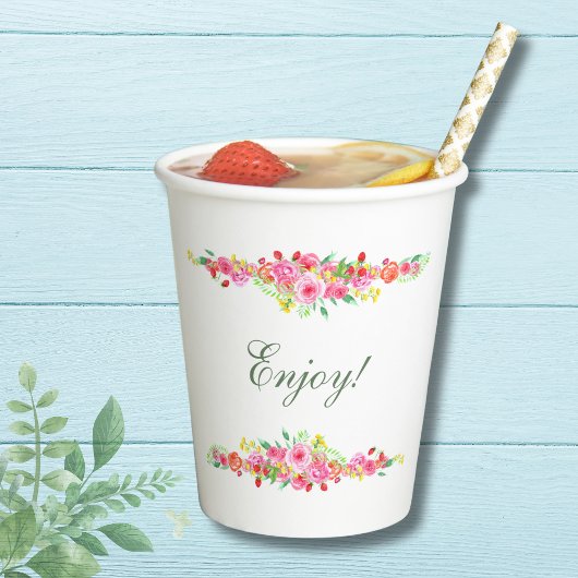 Elegante Roze Pioen Bruiloftsborrel Papieren Bekers