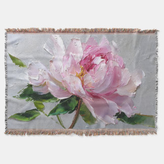 Elegante Roze Pioen Dikke Impasto Olie Schildering Deken